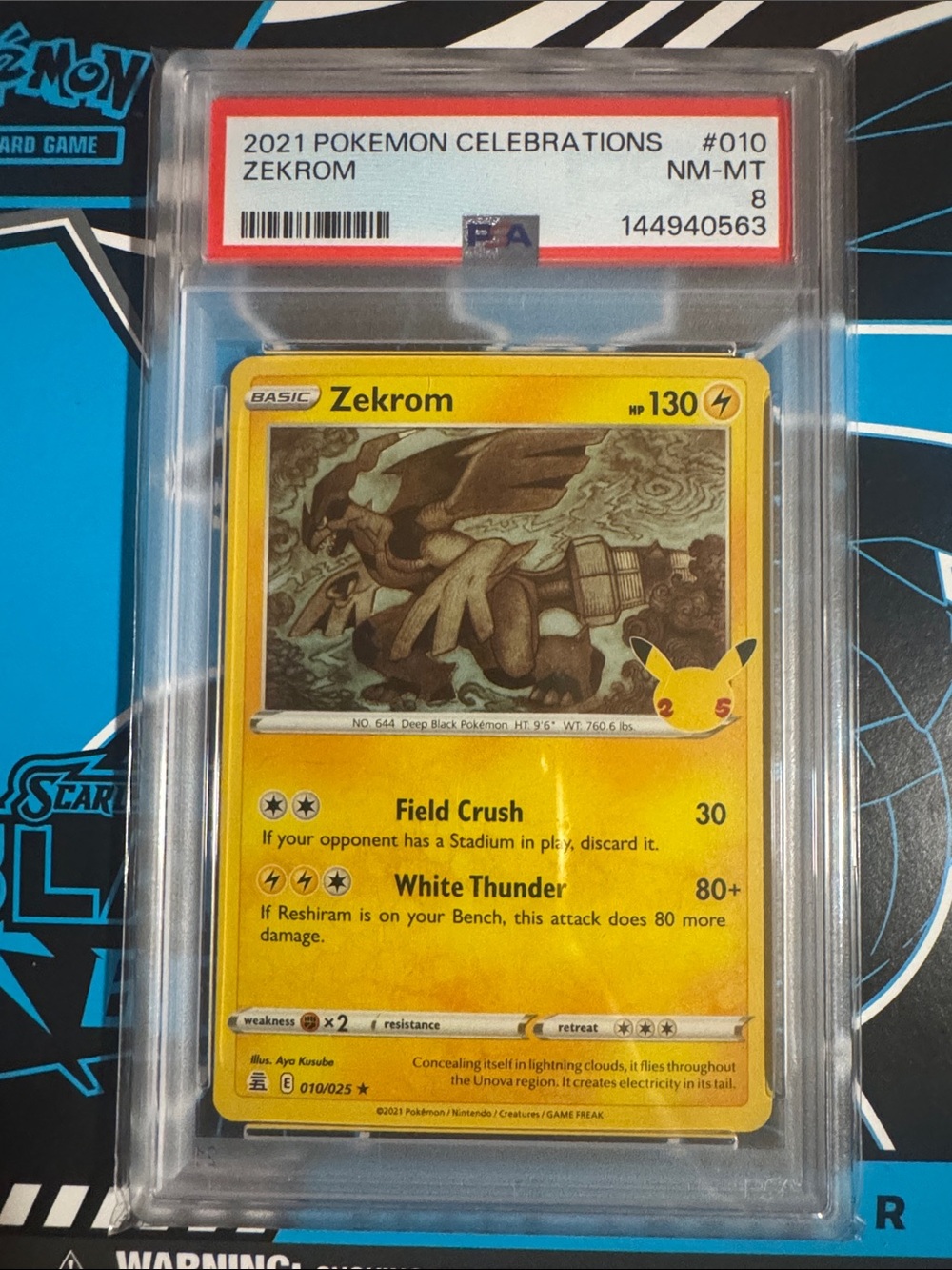PSA 8 Official TCG Pokemon Zekrom Celebrations Graded Card – Yellow Frame